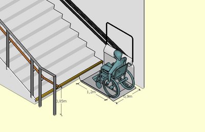 3D tegning af trappelift til kørestolsbrugere